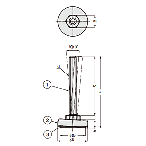 ステンレス アジャスターMKRLS型 首振り機能付き (底部：エラストマー樹脂)の寸法図