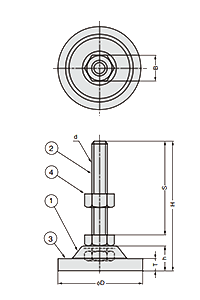 鋼 アジャスターADR型 (底部カバー付き)の寸法図