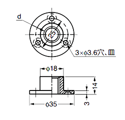 亜鉛合金 アジャスターベース AD-559型 丸型 (T字型ナット)(ミリ、ユニファイUNF)の寸法図