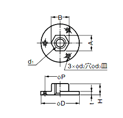 亜鉛合金 アジャスターベース AD-555型 丸型 (T字型ナット)(ミリ、インチ)の寸法図