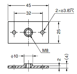 鉄 アジャスターベース AD-558型 長方形 (板ナット)(T字型)の寸法図