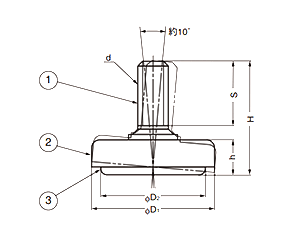 鋼 アジャスターMKP型 首振り機能付き(ミリ、インチ)の寸法図