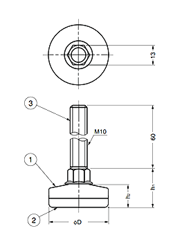 鋼 アジャスターTN-S型 (底部・PP樹脂)の寸法図