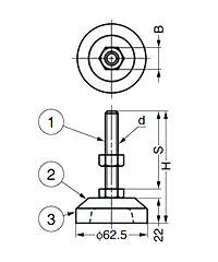 鋼 アジャスターADCR型 (底部ゴム付き)の寸法図