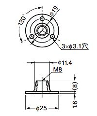 鉄 アジャスターベース AP5-M8型 丸型 (T字型ナット)の寸法図