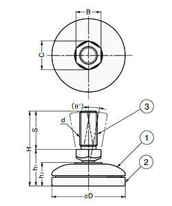 樹脂 エコアジャスターEA型 首振り機能付き (本体：ABS樹脂、ねじ部鉄)(三価)の寸法図