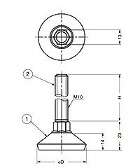 樹脂 アジャスターPM型 (本体：ポリアミド樹脂、ねじ部鉄)の寸法図