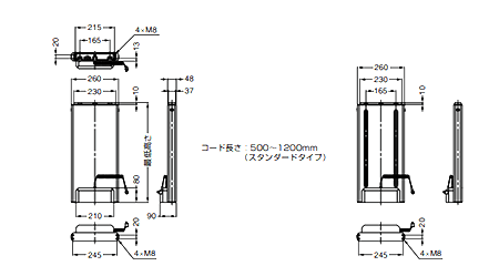 アルミ 電動昇降装置 マルチリフトML-1型 薄型 スタンダードタイプの寸法図