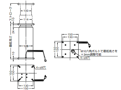アルミ 電動昇降装置 アルファコローネAC-M-1型 高鋼性・スタンダードタイプの寸法図