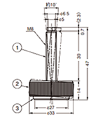 鋼 アジャスターMKR-N32DG32型 首振り機能付き (底部 エラストマー樹脂)(ミリねじ)の寸法図