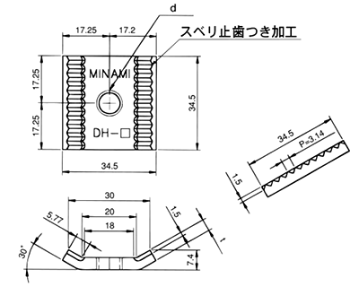 南電機 DHナット(パイプ・ダクトハンガー用挿入支持金具)(インチ・ウイット)の寸法図