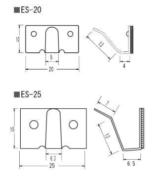 カメダデンキ ステンレス ハイステッカー (接着式配線止め具)(ES-)の寸法表