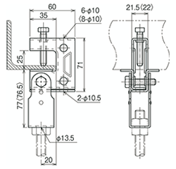 ネグロス 一般形鋼 リップみぞ形鋼用吊りボルト支持金具 (HB1-4W/ フランジ厚3～24)の寸法図