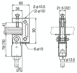 ネグロス ネグロック 一般形鋼用 吊りボルト支持金具 (HB3/ フランジ厚25～40)の寸法図