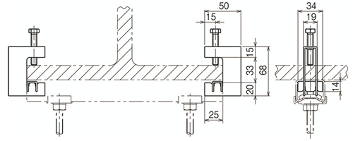 ネグロス H形鋼用 吊りボルト支持金具 (BHIWH/ フランジ幅100～400/フランジ厚7～28)の寸法図