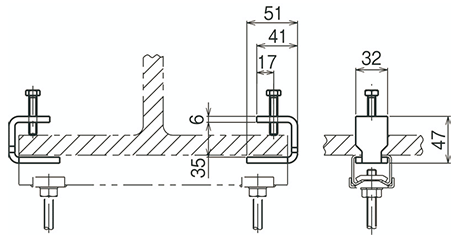 ネグロス H形鋼用 吊りボルト支持金具 (BHICH/ フランジ幅100～400/フランジ厚7～28)の寸法図