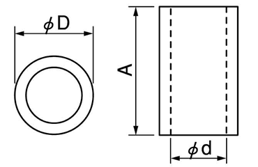 (ROHS対応)鉄(鋼板)スペーサー(金環)パイプ形状品(篠原電機)の寸法図