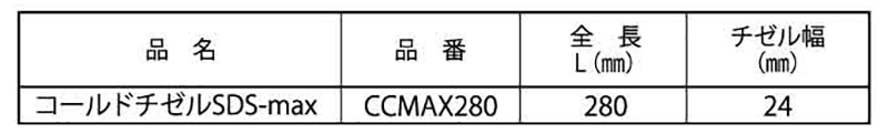 ミヤナガ SDS-max コールドチゼルの寸法表