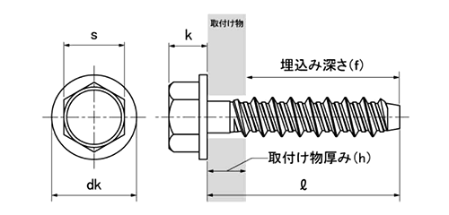鉄 アサヒグッドスクリュー(六角頭座付き)(ねじ込みタイプアンカー)(AGS)の寸法図