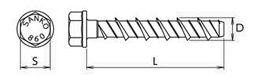 鉄 ハードエッジアンカー HEA(六角頭) (コンクリート用ビス)(サンコーテクノ)の寸法図