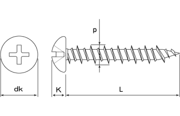 鉄 Pレスアンカー(コンクリート用ビス)ナベ頭 PPVタイプの寸法図