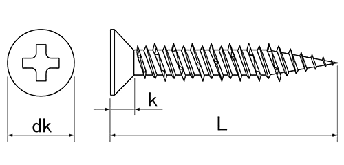 鉄 Pレスアンカー(コンクリート用ビス)皿頭PFVタイプの寸法図