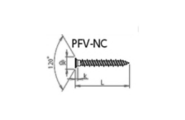 鉄 Pレスアンカー(コンクリート用ビス)皿頭PFVタイプ(小頭)の寸法図