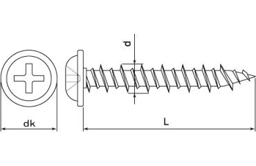 鉄 Pレスアンカー(コンクリート用ビス)ナベ頭WH PWVタイプの寸法図