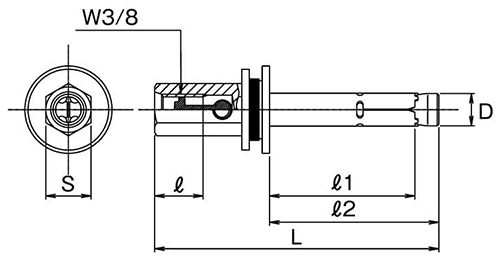 鉄 イージーアイ アンカー (EZI)懸垂物取付け用あと施工アンカー(インチ・ウイット)(サンコーテクノ)の寸法図