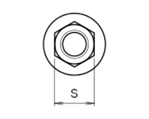 鉄 アンカー用座金付ナット(セレート無し)BN(サンコーテクノ)(インチ・ウイット)の寸法図
