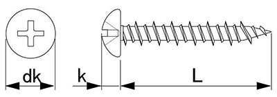 鉄 ハードエッジドライブ(+)ナベ頭 (コンクリート用ビス)(サンコーテクノ)の寸法図