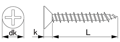 鉄 ハードエッジ(コンクリート用ビス)(+)皿頭の寸法図