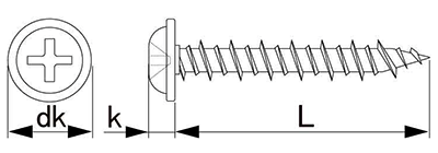 鉄 ハードエッジ(コンクリート用ビス)(+)ナベワッシャーヘッド(WH)の寸法図