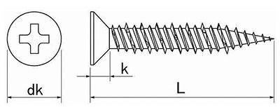 鉄 Pレスアンカー(コンクリート用ビス)皿頭PFVタイプ (プロボックス)の寸法図