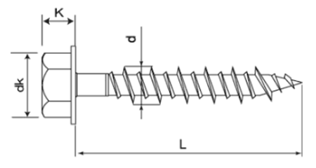 鉄 Pレスアンカー(コンクリート用ビス)HEX(六角頭) PHVタイプ (サンディールパック)の寸法図