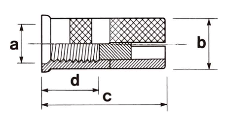 鉄 ホークヘッドインアンカー (HIF /中空スラブ用)(メネジ内部コーン式)(KFC製)の寸法図