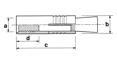 鉄 ホーク カットアンカーR型(メネジタイプ・本体打込式)(KFC製)の寸法図