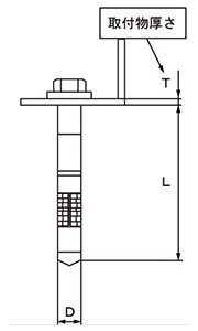 鉄 ヒジカタボルト(六角ボルトタイプ)の寸法図