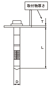 鉄 ヒジカタボルト(六角穴付ボルトタイプ)の寸法図