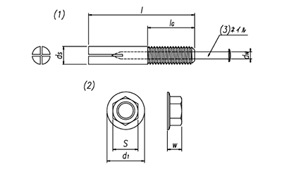 鉄 メタルアンカーCタイプ (おねじ芯棒打込式)(HNI)(日本ヒルティ)の寸法図