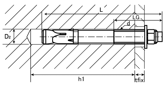 鉄 ウェッジ式締付方式アンカー(HSA)トルク型アンカーの寸法図
