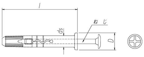 樹脂製 ねじ込み式アンカー(皿頭タッピング付)(HPS)(日本ヒルティ)の寸法図