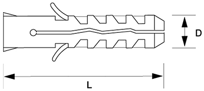 ロブテックス製モンゴ ナイロンプラグ(樹脂プラグ)(パック入り)の寸法図