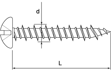 ロブテックス製 鉄 プラグレスビス(ナベ頭)(コンクリート用ビス)の寸法図