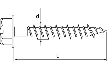 ロブテックス製 鉄 プラグレスビス HEX(六角頭)(コンクリート用ビス)の寸法図