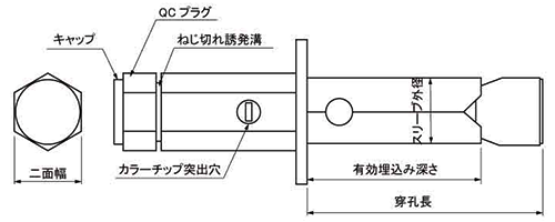 鉄 QCアンカー (エヌパット製) (懸垂物取付用)の寸法図