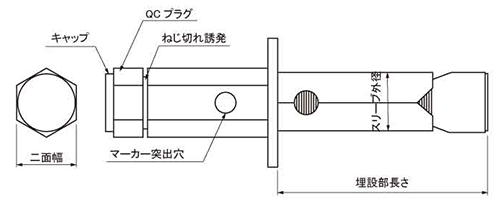 鉄 P-QCアンカー (穴アキPC板(スパンクリート)専用アンカー)の寸法図