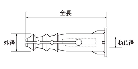 ビッグアンカー (少量箱入)(樹脂製メネジ用)(ALC用)(グリーン色)(ミリ・インチねじ用)の寸法図