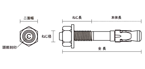 ユニカ 鉄 ビッグワンアンカー BGタイプ(トルク管理)(ウェッジ式)の寸法図