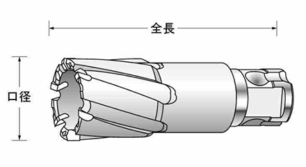 ユニカ 超硬ホールソー メタコアマックス35(ワンタッチ)(有効長35mm)(MX35)の寸法図